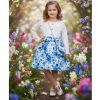 nd blue Girls Rose Print Full Sleeve Frilly Shoulder Dress with Purse (4-14Y)