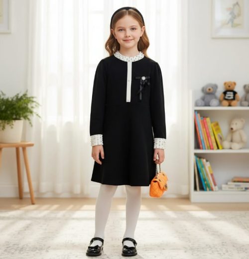 Girls Knitted Pearl Diamante Dress (4-12Y)