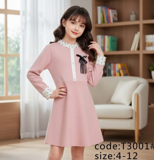 Girls Knitted Pearl Diamante Dress (4-12Y)