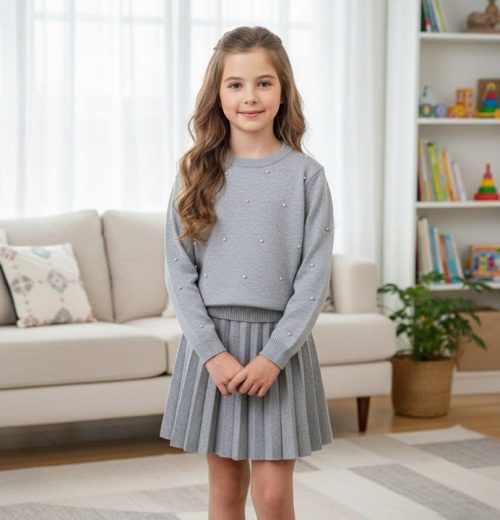 Girls Knitted Diamante Jumper & Skirt Set (4-12Y)