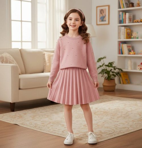 Girls Knitted Diamante Jumper & Skirt Set (4-12Y)