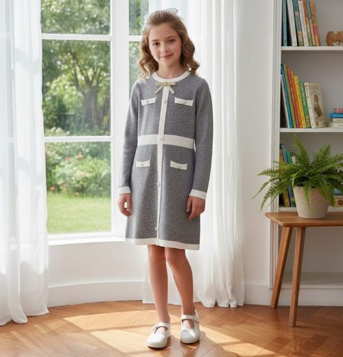 Girls Knitted Panel Dress (4-12Y)