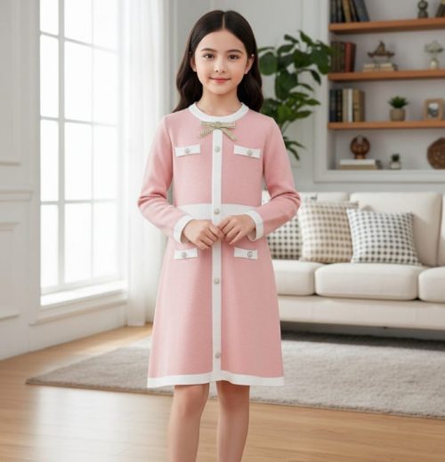 Girls Knitted Panel Dress (4-12Y)