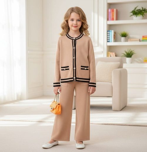 Girls Knitted Stripe Lounge Wear Set  (4-12Y)