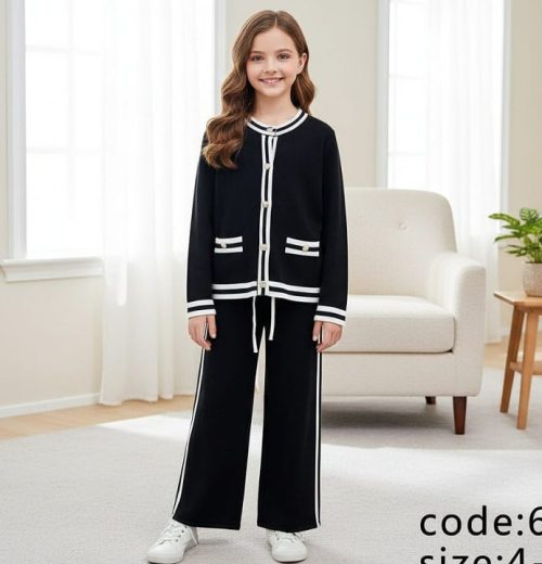 Girls Knitted Stripe Lounge Wear Set  (4-12Y)