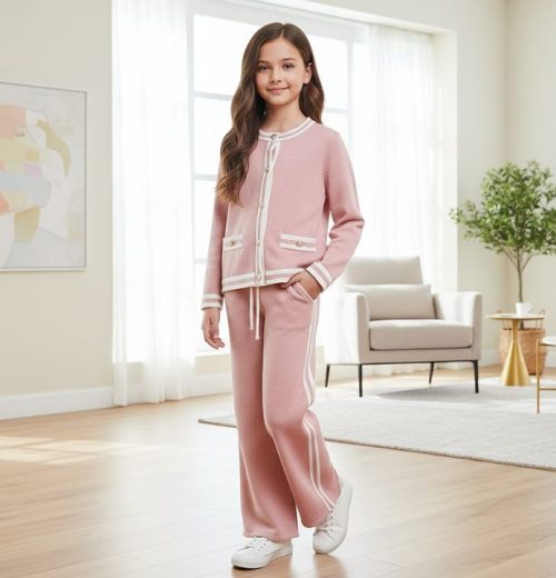 Girls Knitted Stripe Lounge Wear Set  (4-12Y)