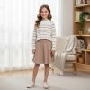 stripe sk beige Girls Knitted Stripe Diamante Jumper & Skirt Set (4-12Y)