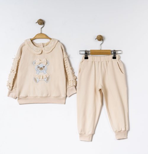 Baby Girls Two Piece Teddy Frilly Trim Lounge Wear Set (9-24M)