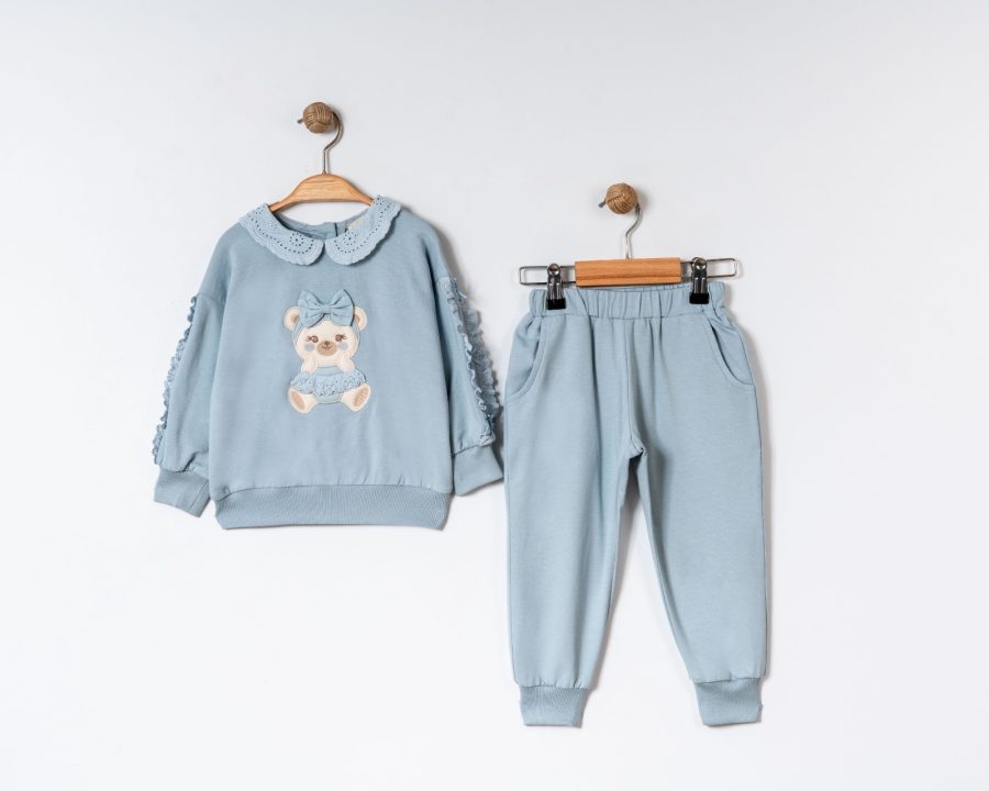teddy s blue Baby Girls Two Piece Teddy Frilly Trim Lounge Wear Set (9-24M)