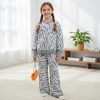 zebra grey Girls Knitted Zebra Print Lounge Wear Set (4-12Y)