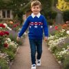 007 blue Boys Knitted 007 Star Collar Jumper (3-12Y)