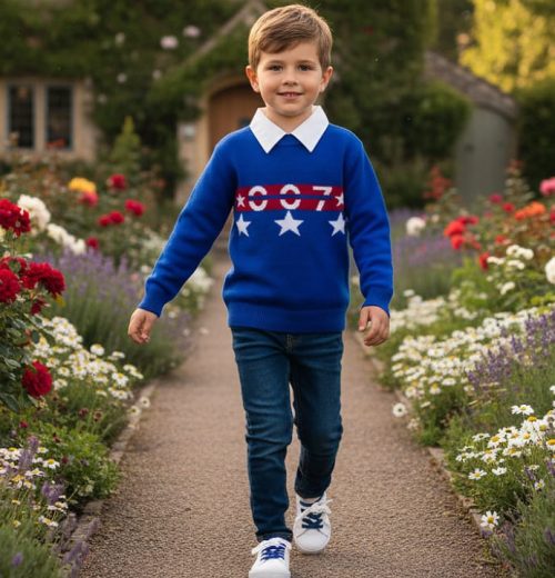 Boys Knitted 007 Star Collar Jumper  (3-12Y)