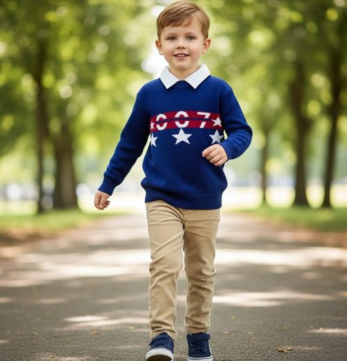 Boys Knitted 007 Star Collar Jumper  (3-12Y)
