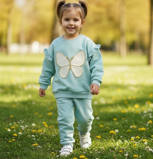 Girls Two Piece Frilly Glitter Butterfly Embossed Tracksuit (3-6Y)
