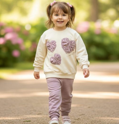 Girls Two Piece Heart Applique Tracksuit (3-6Y)