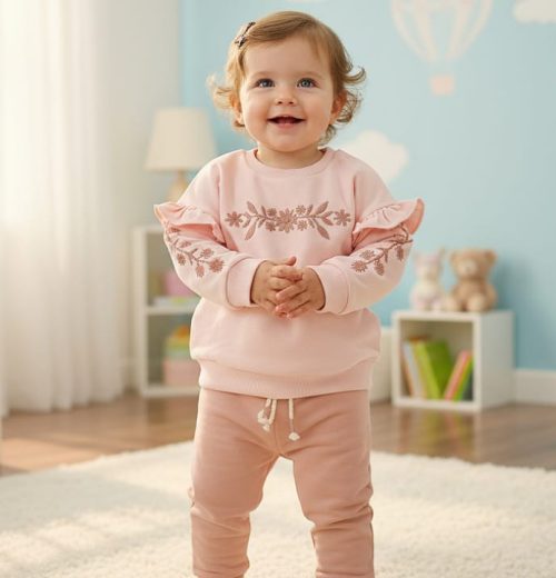 Baby Girls Two Piece Frilly Embroidered Tracksuit (6-24M)