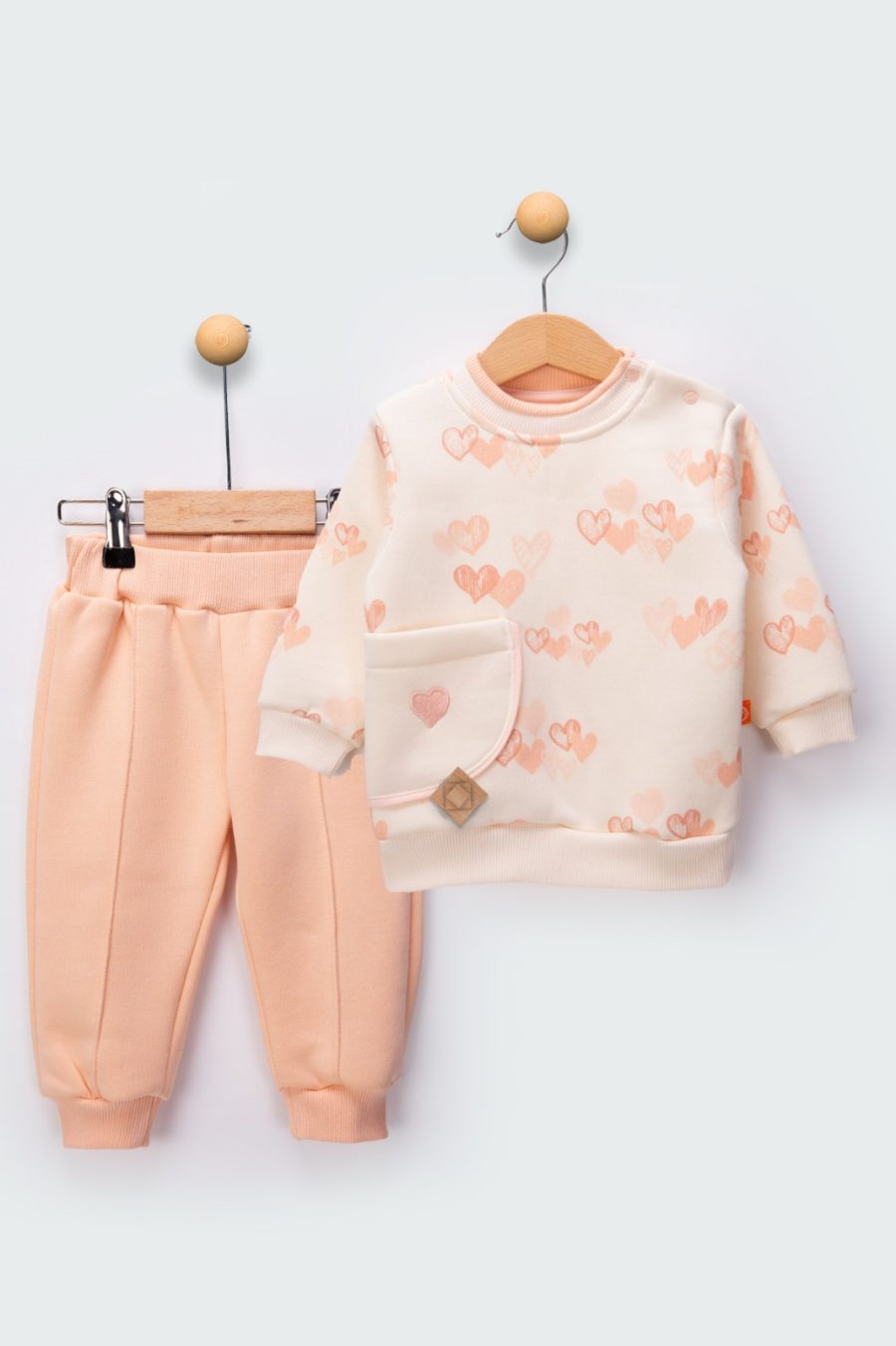2471 peach Baby Girls Two Piece Heart Print Tracksuit (6-24M)