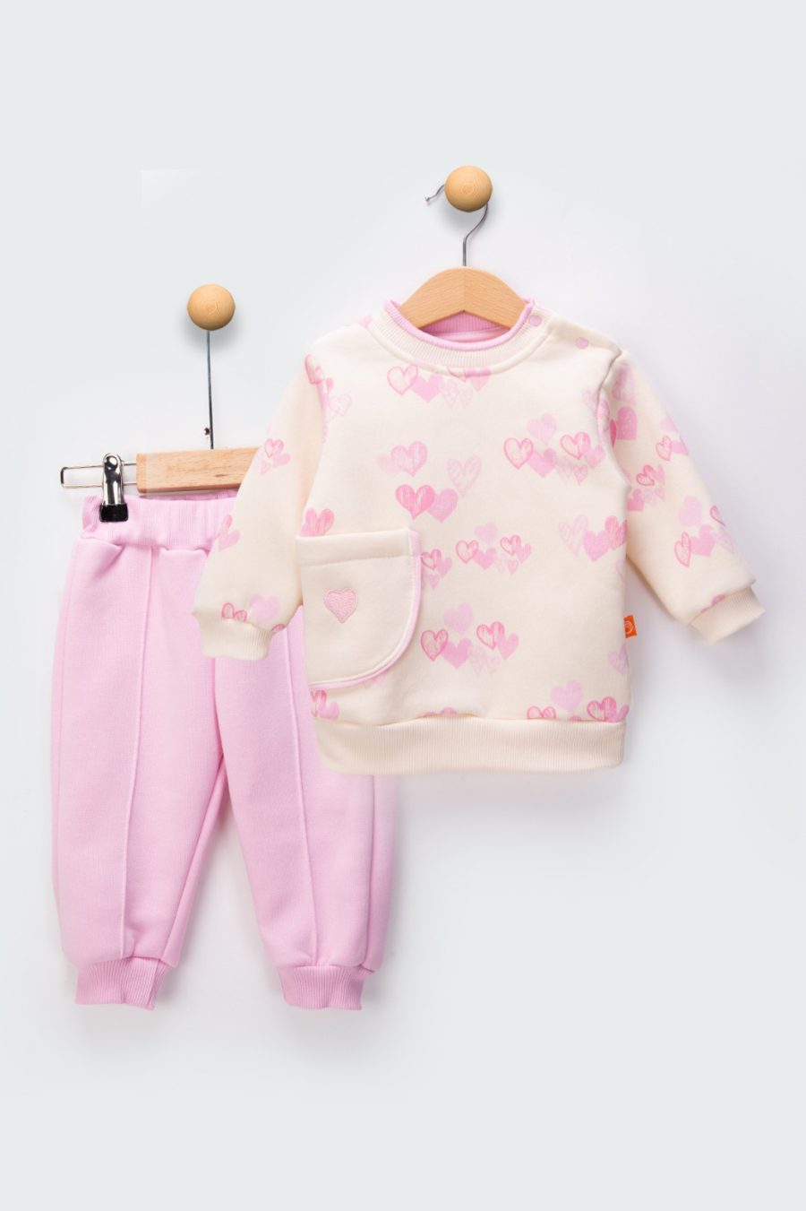 2471 pink Baby Girls Two Piece Heart Print Tracksuit (6-24M)