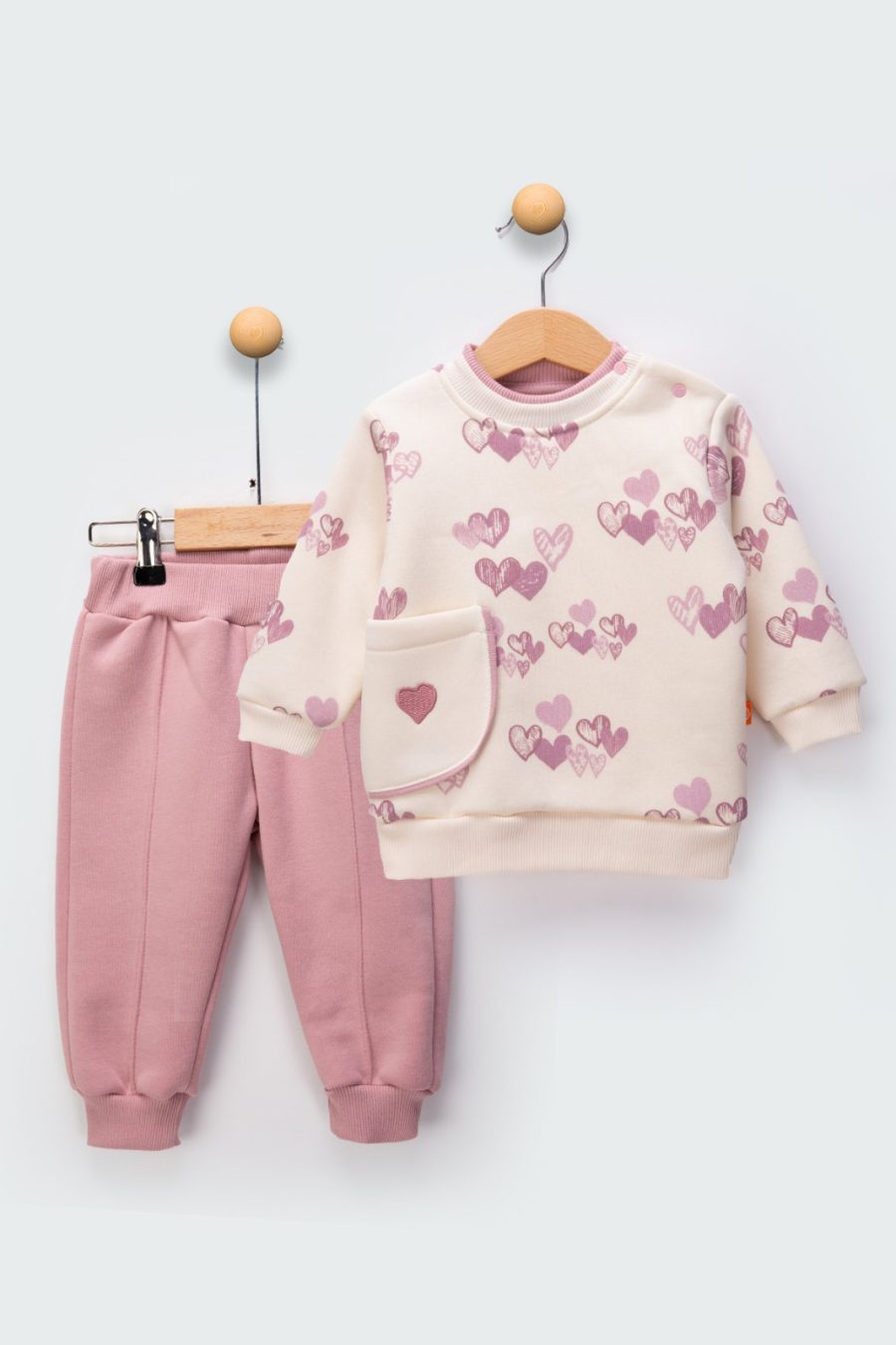 2471 plum Baby Girls Two Piece Heart Print Tracksuit (6-24M)