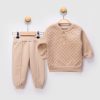 2478 beige Baby Boys Two Piece Criss Cross Stitch Tracksuit (9-24M)
