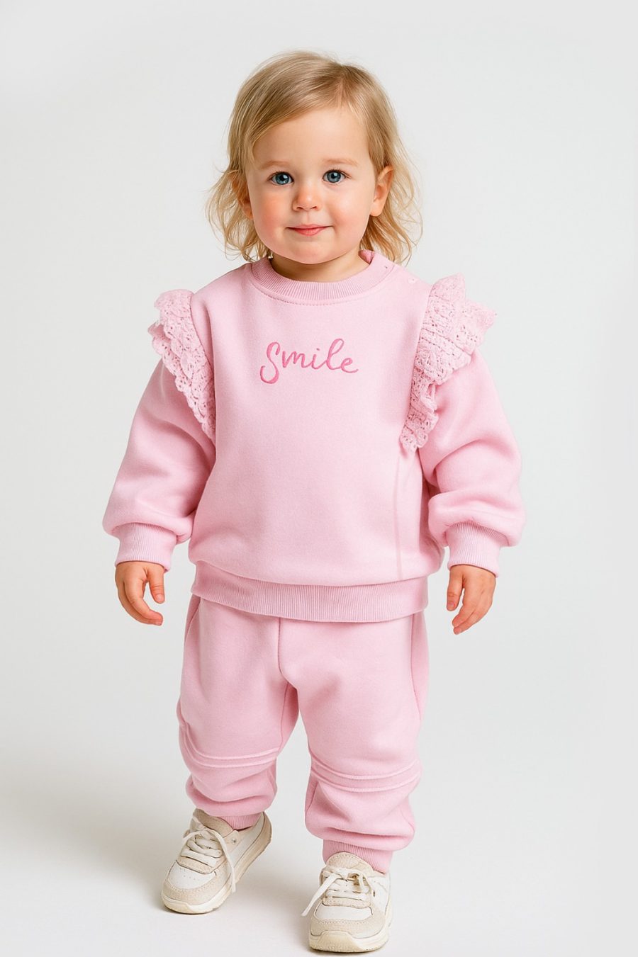 2482 pink Baby Girls Two Piece Frilly "Smile" Tracksuit (6-24M)