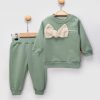 2486 green Baby Girls Two Piece Bow Tracksuit (6-24M)