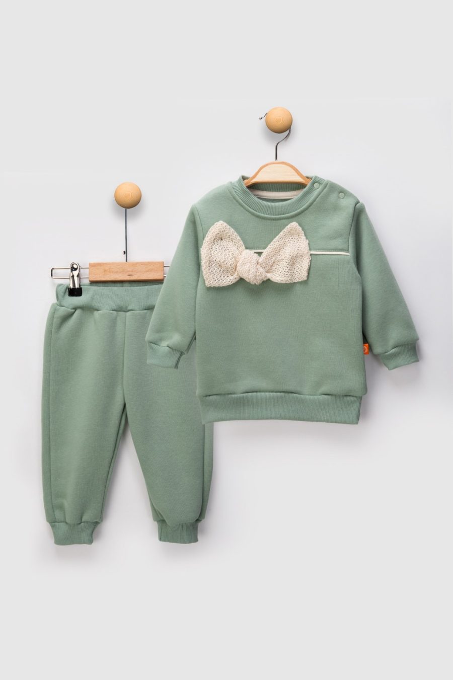 2486 green Baby Girls Two Piece Bow Tracksuit (6-24M)