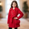 299 red Girls Frilly Full Diamante Woolly Coat with Purse (4-14Y)