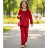 314 r Girls Two Piece Full Diamante Velvet Co-Ord Set with Purse (4-14Y)