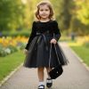 334 black Girls Full Sleeve Velvet Net Belt Dress with Purse (4-14Y)