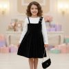 510 black 2 Girls Full Sleeve Twin Look Diamante Velvet Dress with Purse (4-14Y)