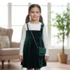 510 green Girls Full Sleeve Twin Look Diamante Velvet Dress with Purse (4-14Y)