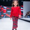 516 red Girls Two Piece Velvet Bow Embossed Top & Tartan Trousers Set (4-14Y)