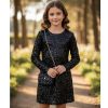 840 black Girls Full Sleeve Velvet All Over Sequin Dress with Purse (4-14Y)