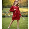 840 red Girls Full Sleeve Velvet All Over Sequin Dress with Purse (4-14Y)