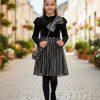 856 black Girls Velvet Bow Sequin Dress with Purse (4-14Y)