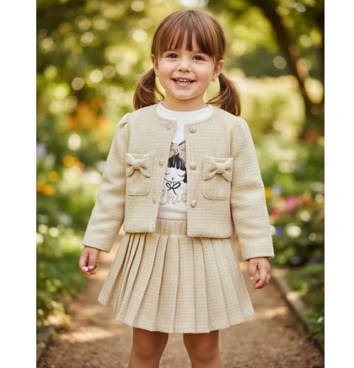 Baby Girls Three Jacquard Glitter Embossed Bow Skirt Set (1-3Y)