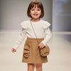 903 beige Girls Full Sleeve Frilly Shoulder Woolly Glitter Spray Dress with Purse (4-14Y)