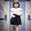 903 black Girls Full Sleeve Frilly Shoulder Woolly Glitter Spray Dress with Purse (4-14Y)