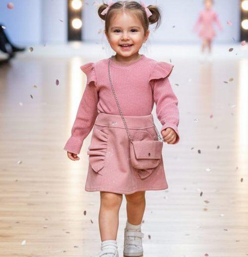 Girls Full Sleeve Frilly Shoulder Woolly Glitter Spray Dress with Purse (4-14Y)