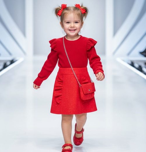 Girls Full Sleeve Frilly Shoulder Woolly Glitter Spray Dress with Purse (4-14Y)