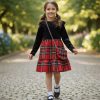 921 black Girls Full Sleeve Velvet Tartan Dress with Purse (4-14Y)
