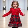 921 red Girls Full Sleeve Velvet Tartan Dress with Purse (4-14Y)
