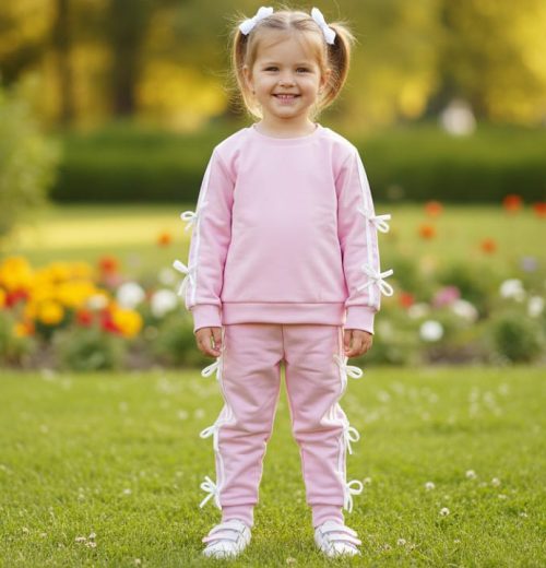 Girls Two Piece Multi Bow Trim Co-Ord Set with Purse (4-14Y)