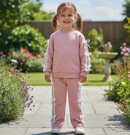 Girls Two Piece Multi Bow Trim Co-Ord Set with Purse (4-14Y)