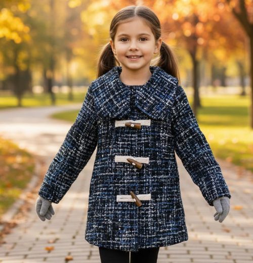 Girls Glitter Embossed Toggle Coat (2-12Y)