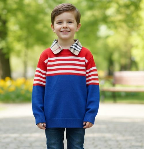 Boys Knitted Stripe Panel Collar Jumper  (3-12Y)