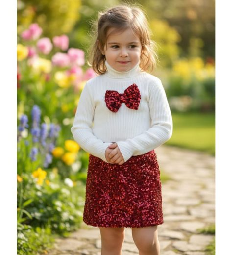 Girls Sequin Bow Top & Skirt Set (2-12Y)