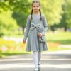 crinkle grey Girls Full Sleeve Pleated Woolly Bow Dress with Purse (4-14Y)