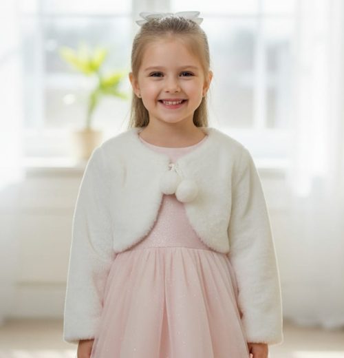 Girls Pom Pom Fur Shrug (2-12Y)